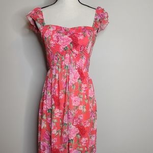Peach Love California Coral Pink Floral Maxi Dress, NWOT